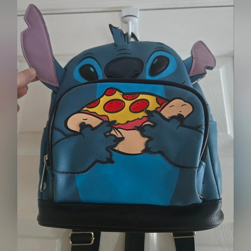 Disney Blue Stitch Eating Pizza Mini Backpack